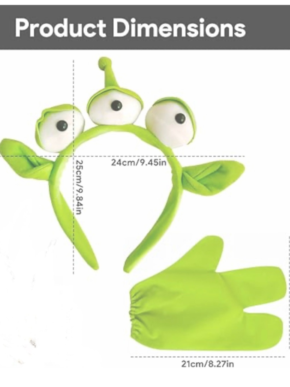 Green 3-Eyed Alien Headband with glove set one size